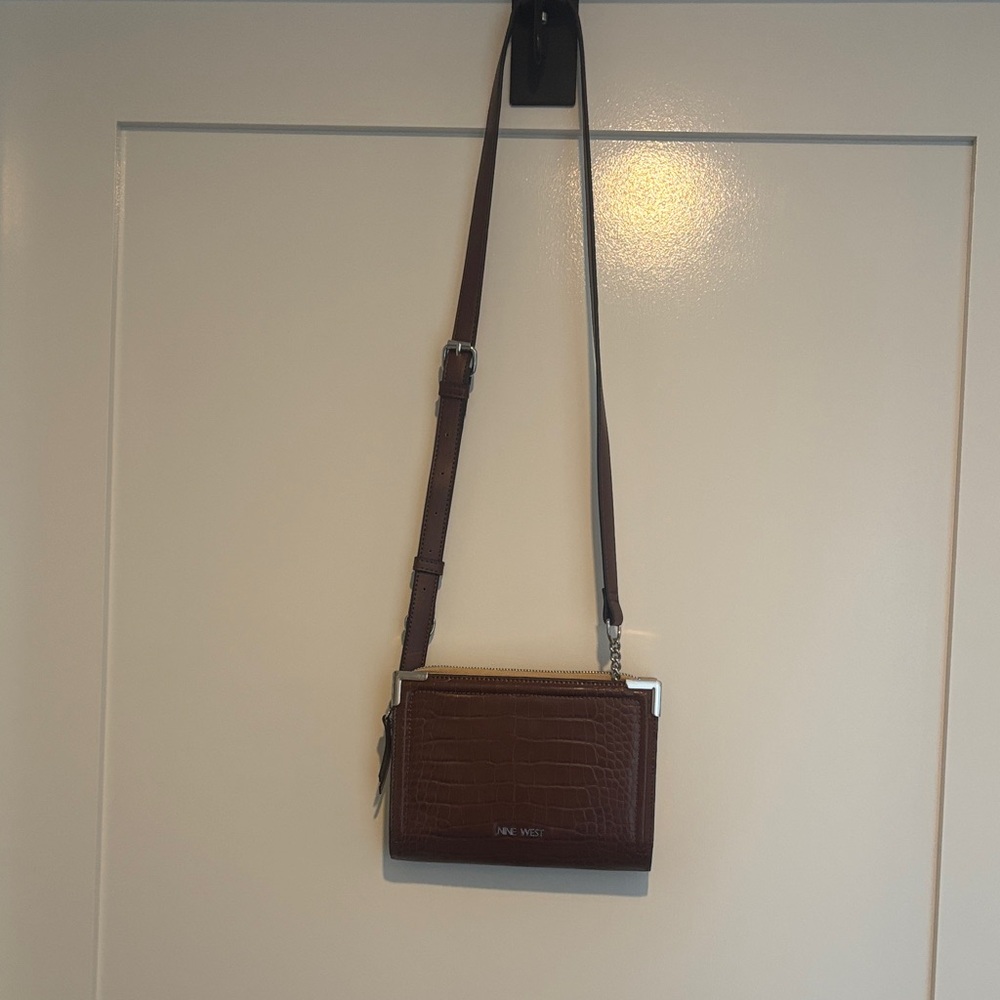 Nine West Chocolate Croc-Embossed Crossbody Bag
